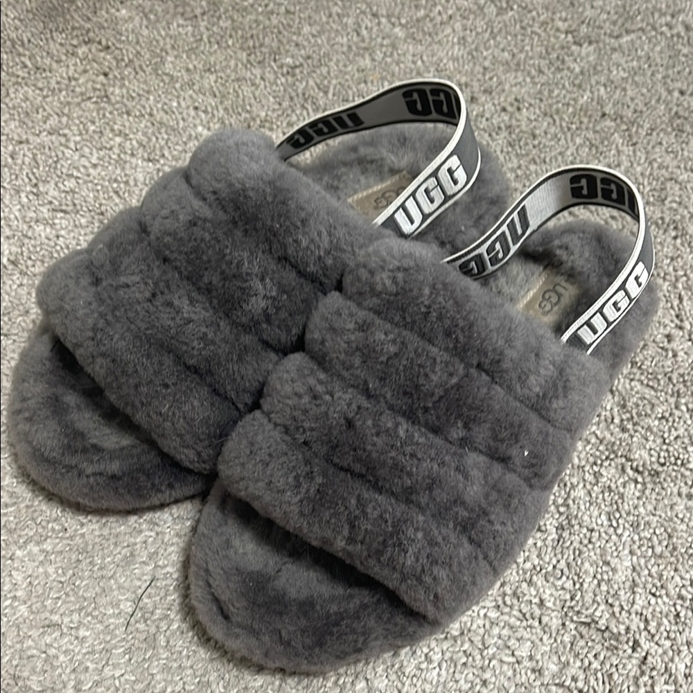 UGG Gray Fluffy Slippers